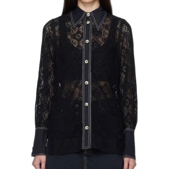 Ganni Lace Shirt- Black - Picture 2 of 10